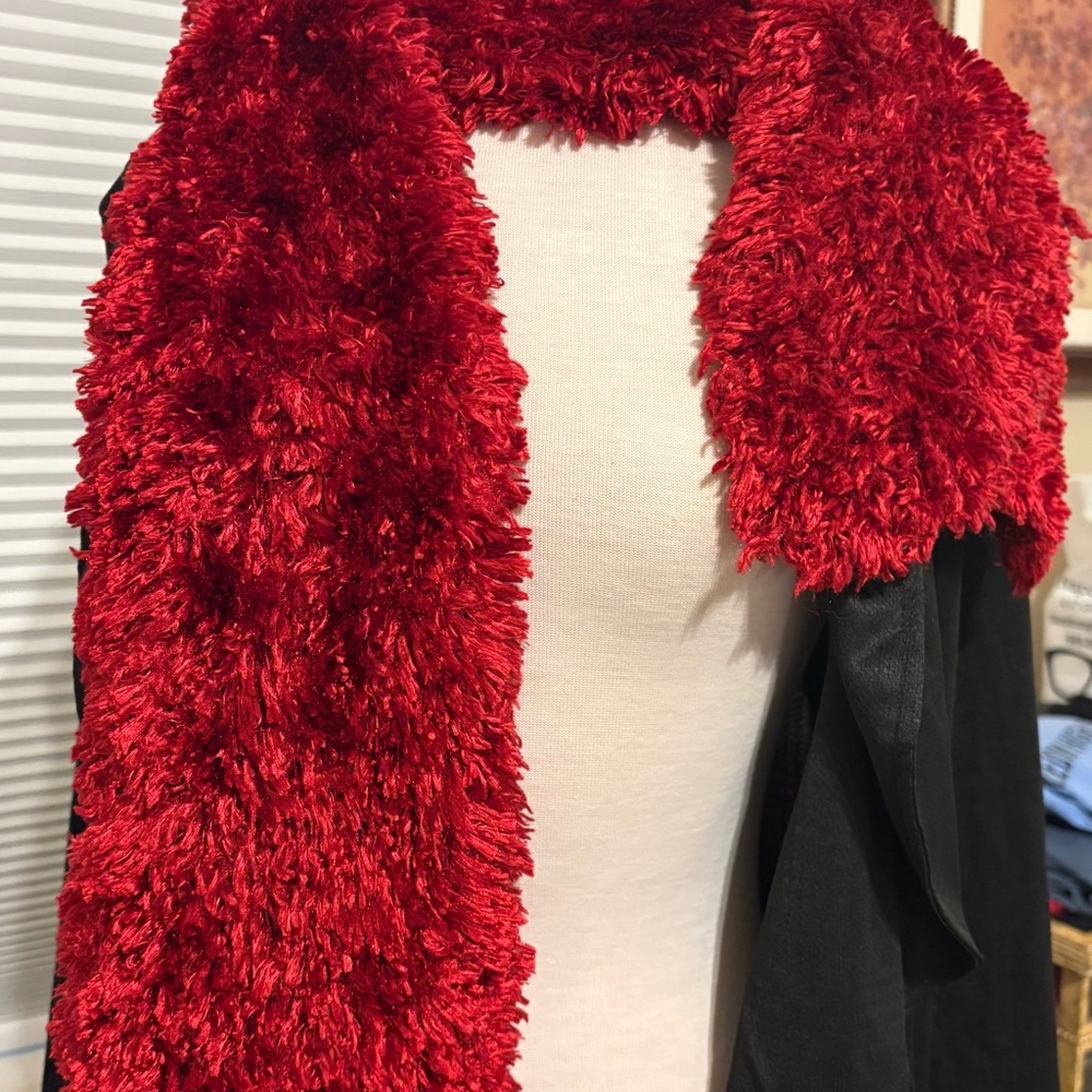 Warm, cozy and soft  Red Faux Fur Scarf